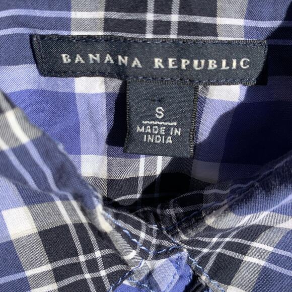 Banana Republic Blue Plaid Button Down Long Sleeve Top Size Small - Picture 2 of 5